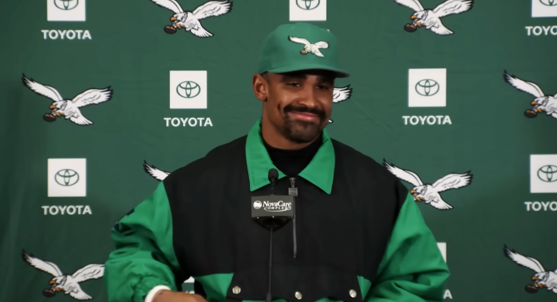 Philadelphia Eagles quarterback Jalen Hurts speaks to media ahead of Week 8 matchup vs New York Giants